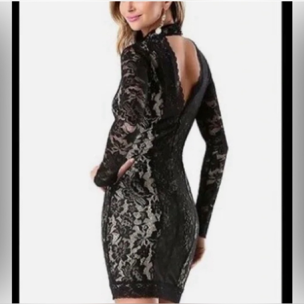 Bebe Sexy Black and Nude Mini Dress